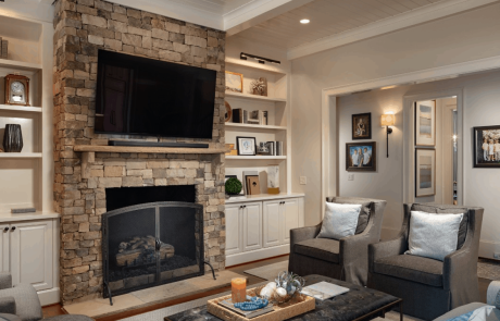 Living room space with fireplace